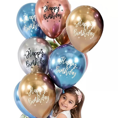 Ассоти из 6-ти воздушных шаров с надписью Happy Birthday Хром 1шт