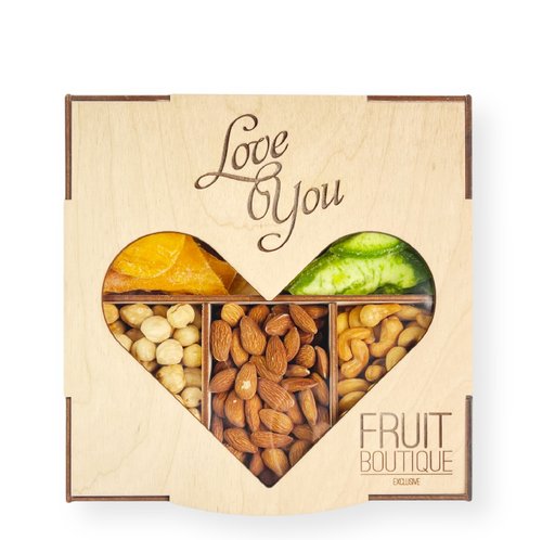 Подарунковий набір сухофруктів та горіхів Nut box №5 "Love you" 1шт