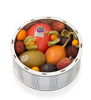 "Мишка с цветами" коробка с экзотическими фруктами 1шт