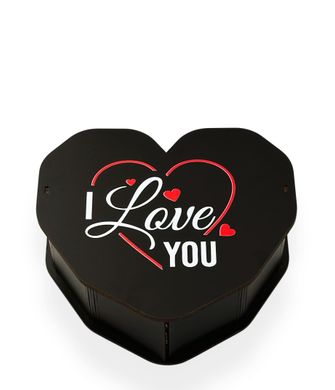 Коробка с экзотическими фруктами в форме сердца I love You (черная с питахаей) 1шт