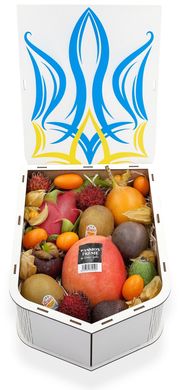 Коробка белая с Гербом Украины с экзотическими фруктами 1шт