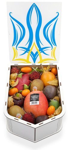 Коробка біла з Гербом України з екзотичними фруктами 1шт