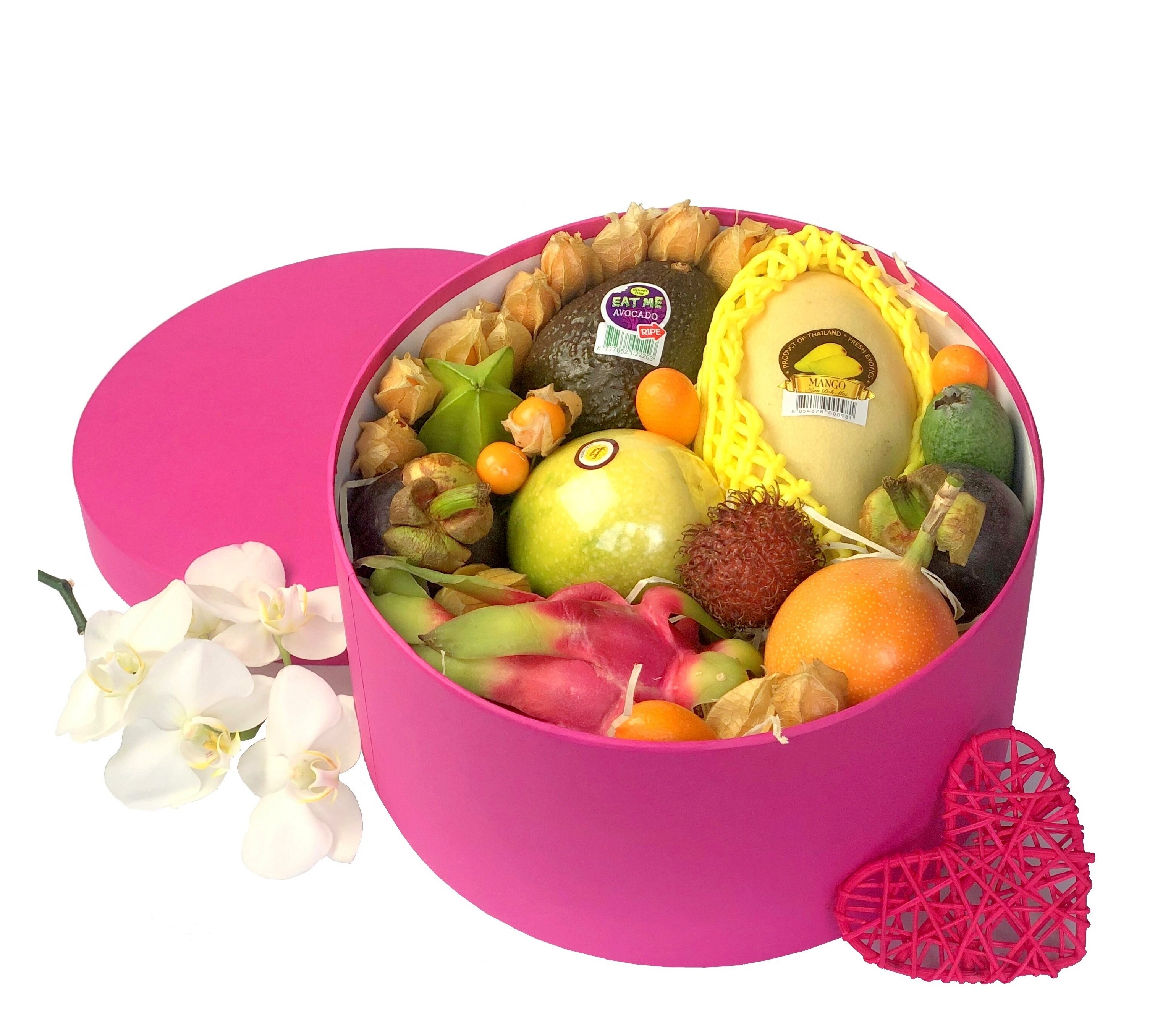 Замороженные экзотические фрукты в круглой коробке