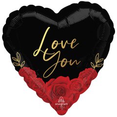 Гелиевый шарик-сердечко с розами "Love You" 1шт